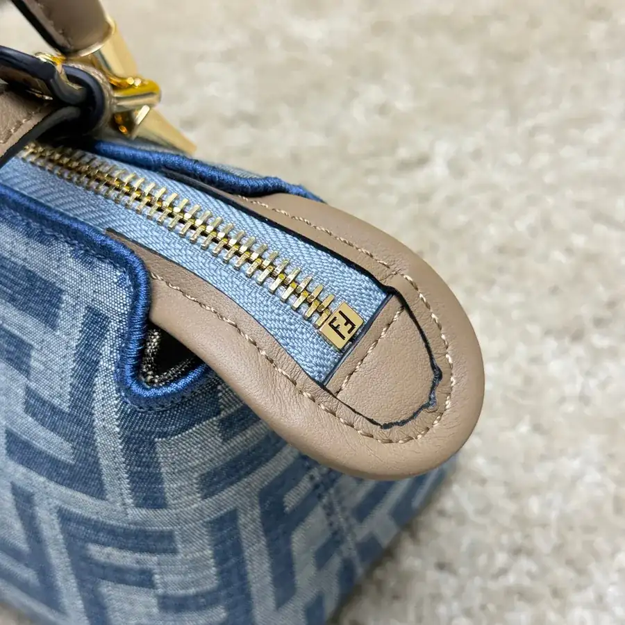 Mini By The Way Boston Bag with Light Blue Denim Material and FF Embroidery