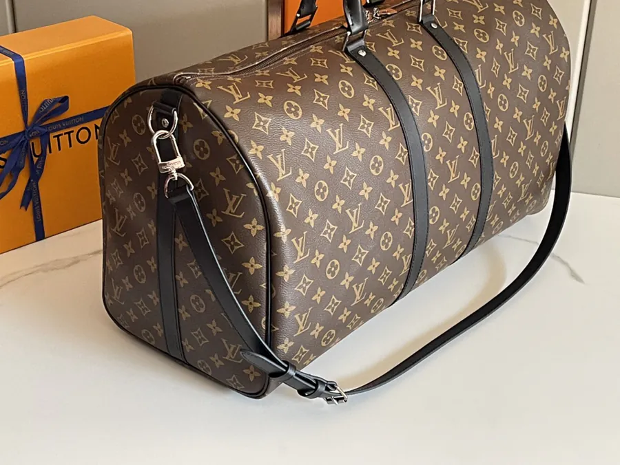 Keepall 55 Travel Bag Monogram Eclipse Canvas with Grained Calfskin Trim