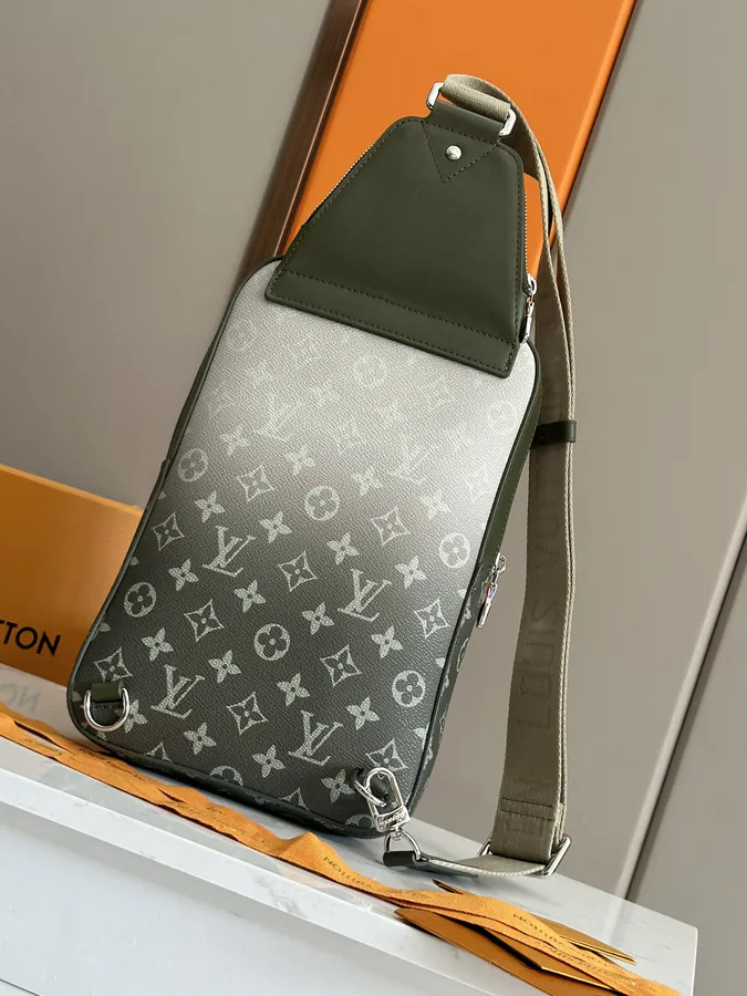 Avenue Shoulder Bag Monogram Macassar Canvas and Leather Trim