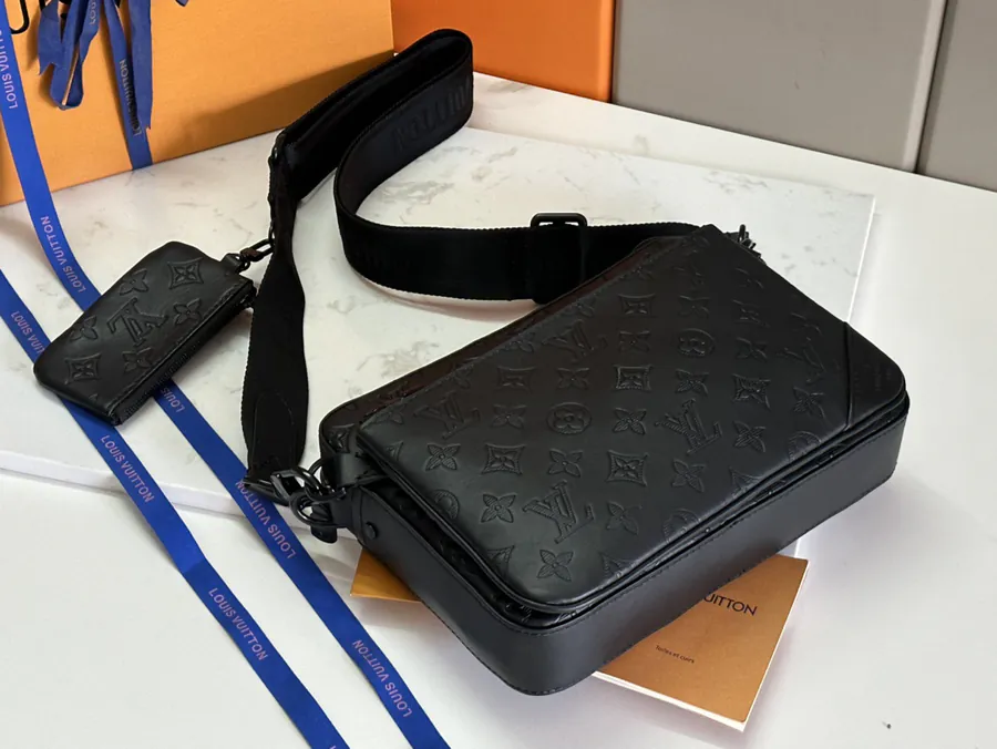 Trio Briefcase with Monogram Grained Calfskin