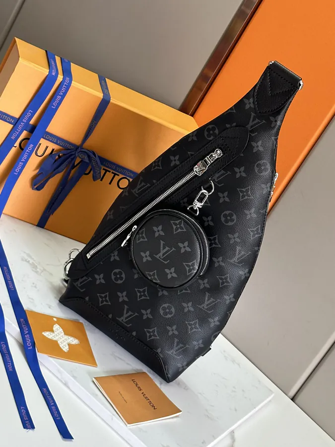 Duo Shoulder Bag with Monogram Canvas and Taïga Calfskin