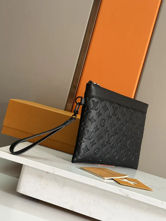 Top Grade Original Pochette To Go Handbag in Black with Monogram Shadow Pattern
