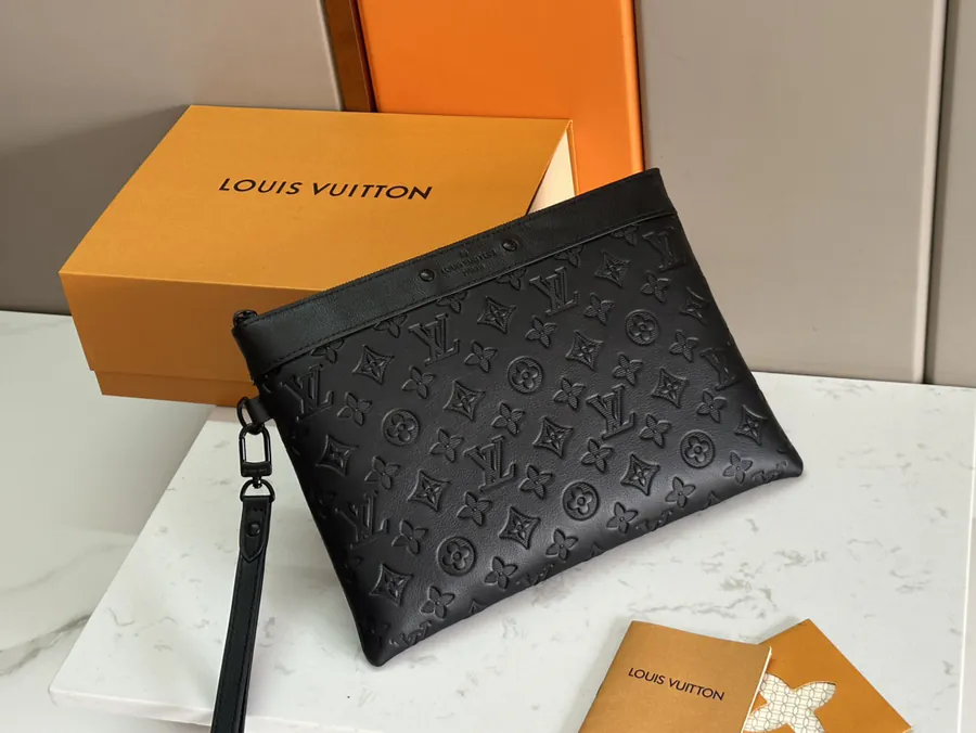 Top Grade Original Pochette To Go Handbag in Black with Monogram Shadow Pattern