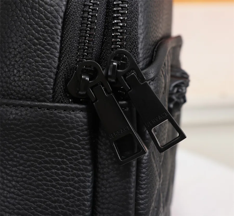 Versace Double Zip Tote Bag Premium Leather, Black