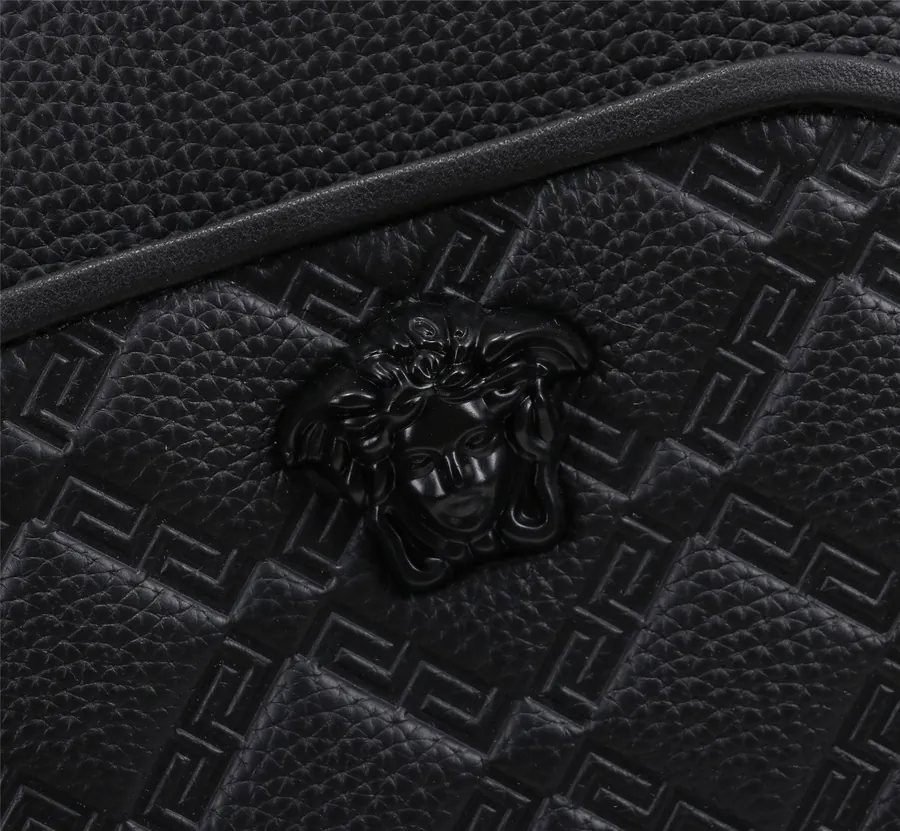Versace Double Zip Tote Bag Premium Leather, Black