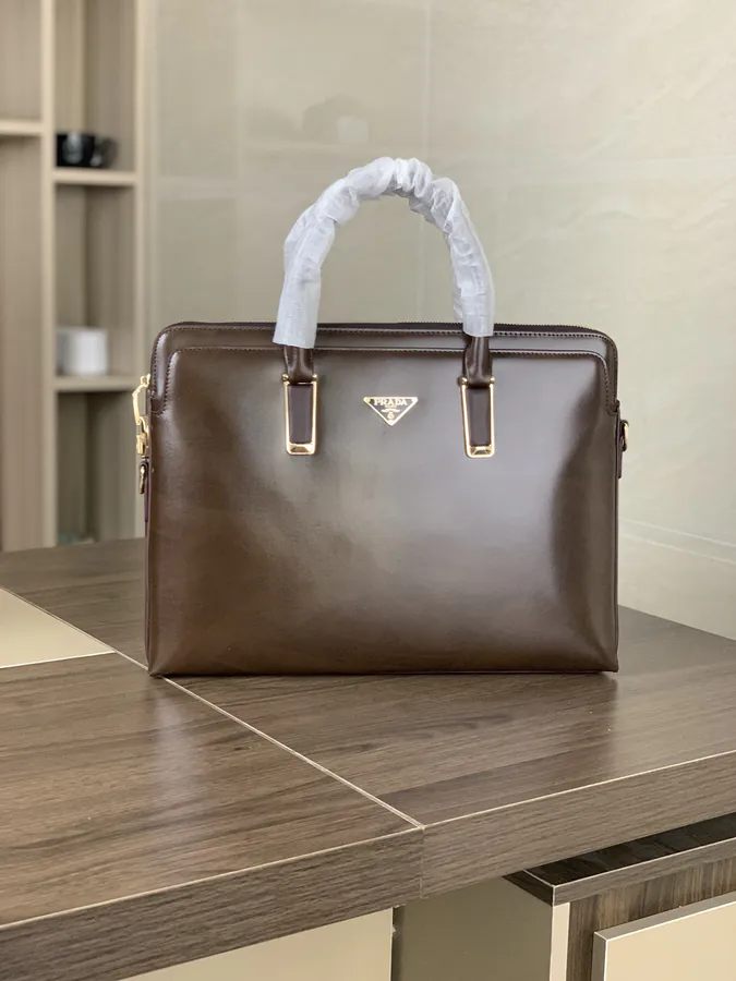 Prada Premium Grained Calfskin Briefcase with Lock