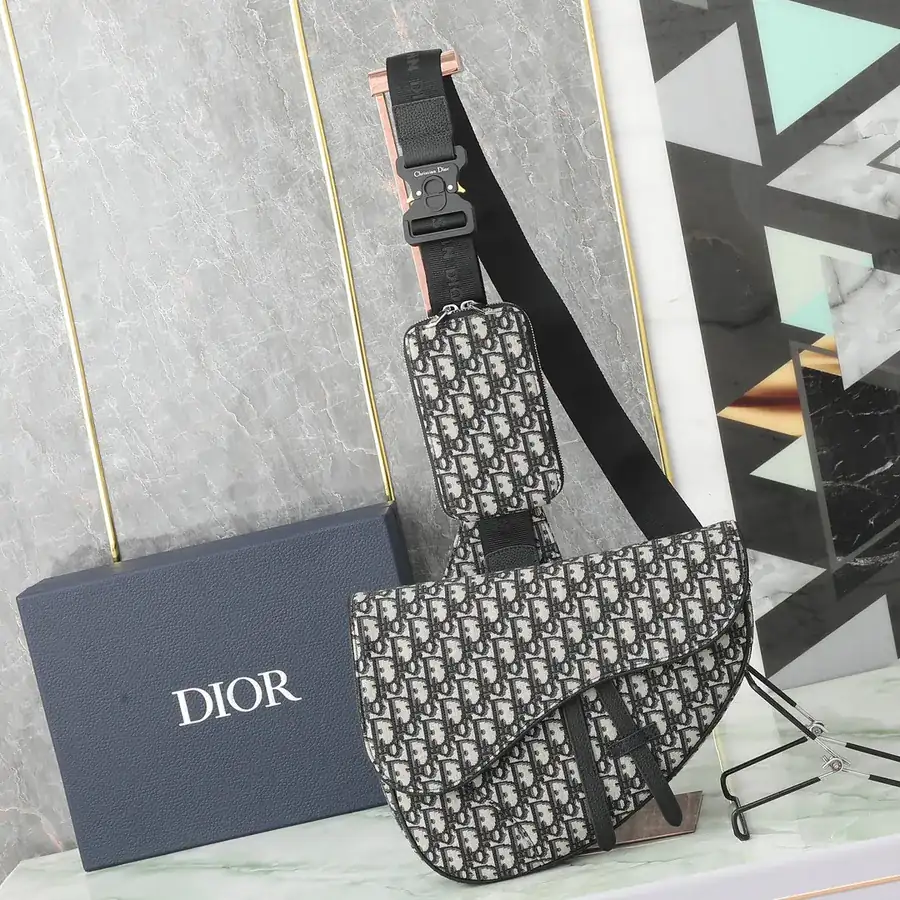 Christian Dio Signature Saddle Bag with Box