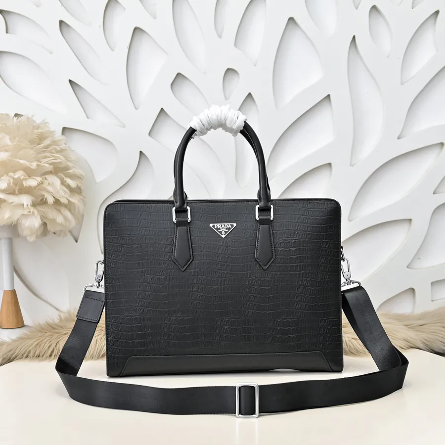 PRADA Men's Briefcase Premium Leather, Stylish and Versatile