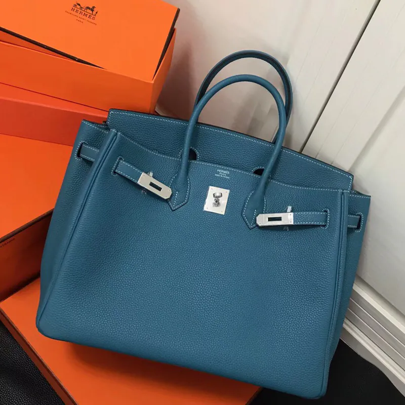 Hermes Birkin Silver Clasp Bucket Bag in Grained Calfskin