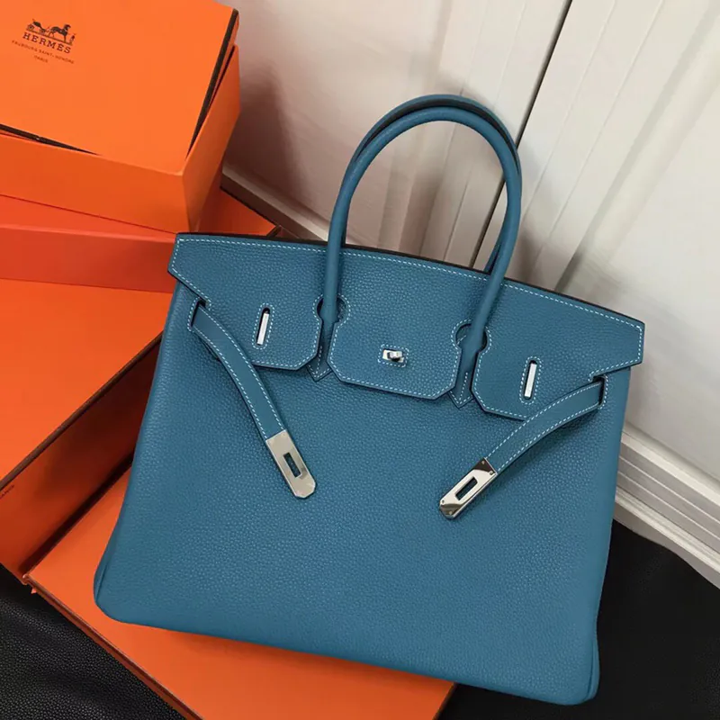 Hermes Birkin Silver Clasp Bucket Bag in Grained Calfskin