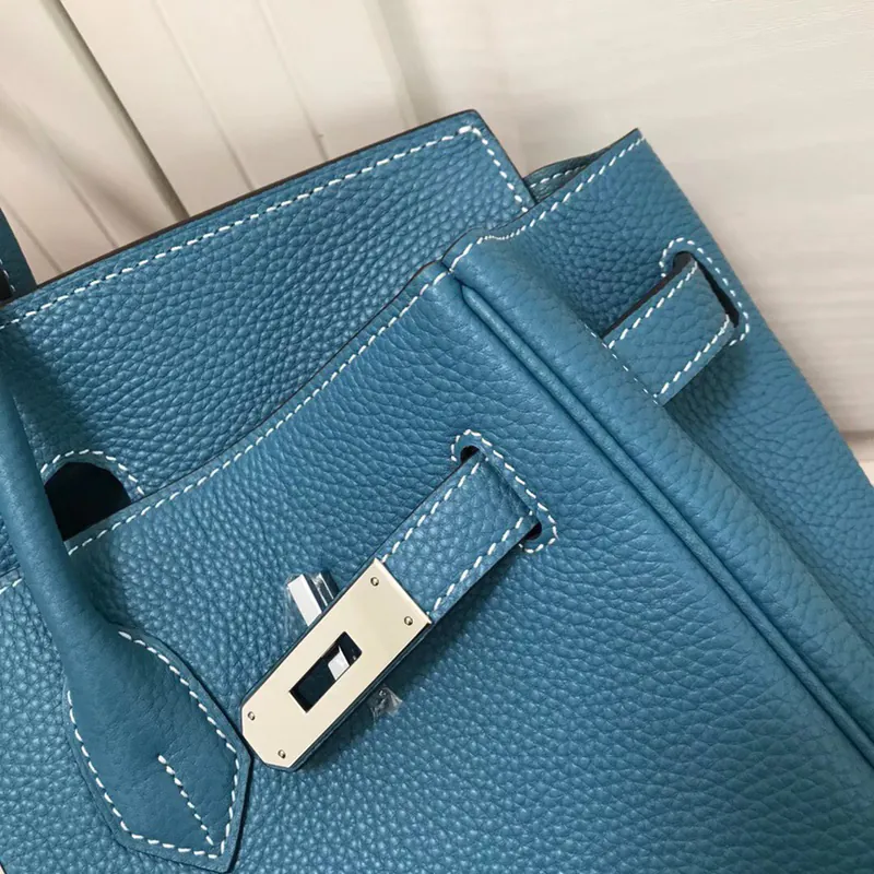 Hermes Birkin Silver Clasp Bucket Bag in Grained Calfskin