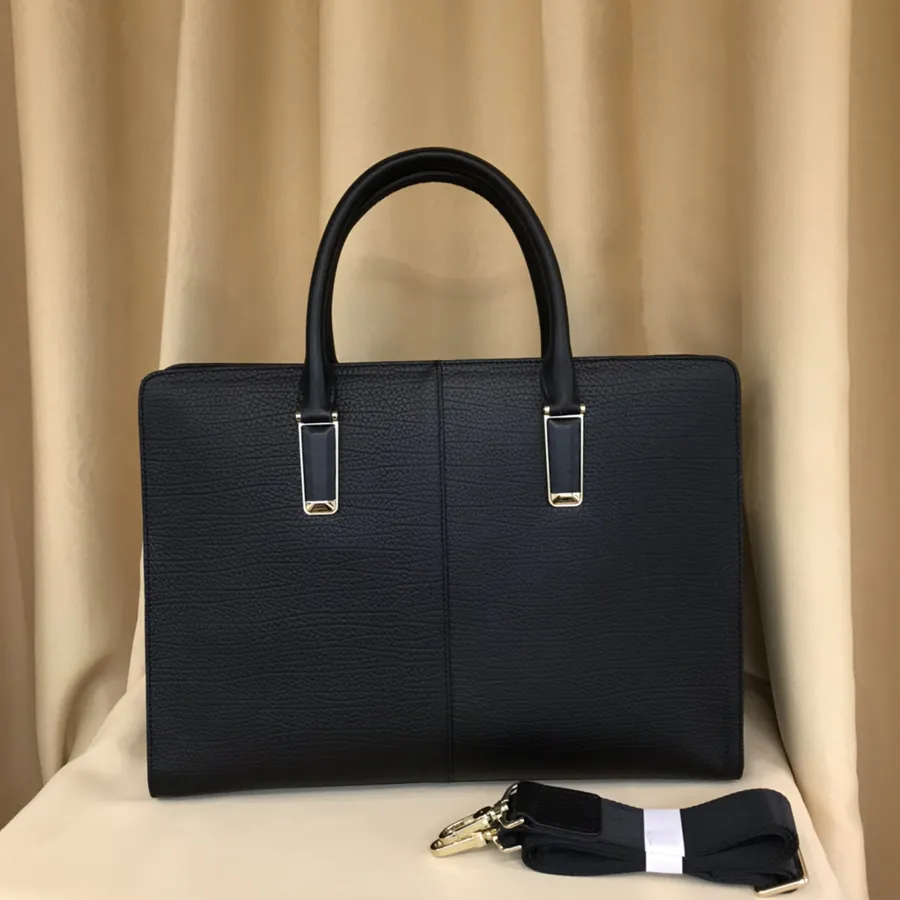 V Briefcase Italian Grained Calfskin, Detach Shoulder Strap