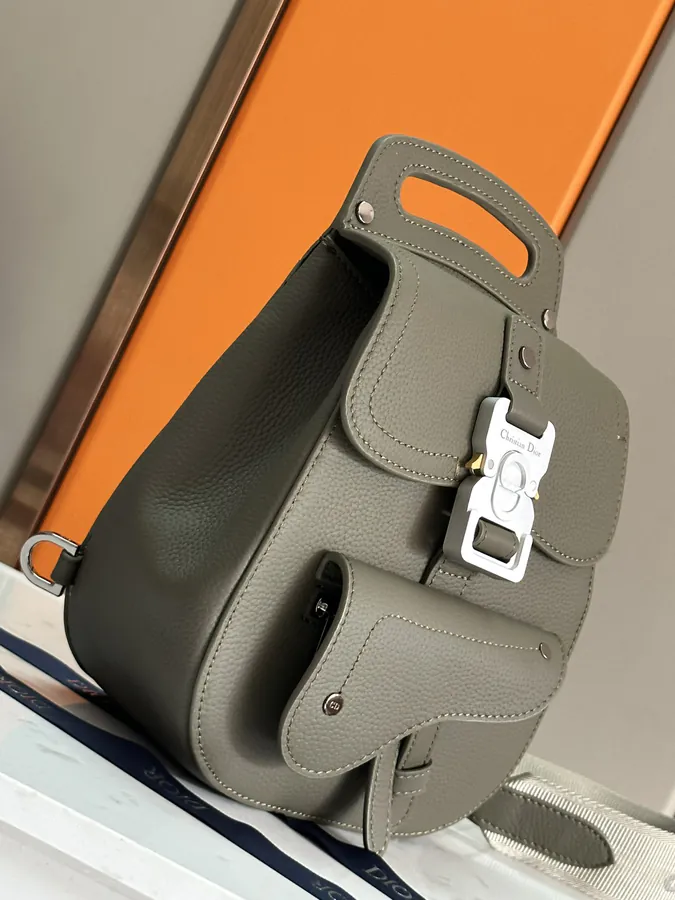 Christian Dio Mini Oblique Bag in Green Grained Calfskin