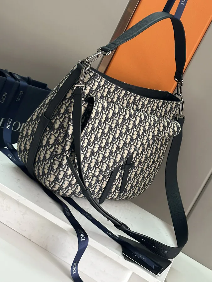 D House Saddle Soft Handbag with Grained Calfskin