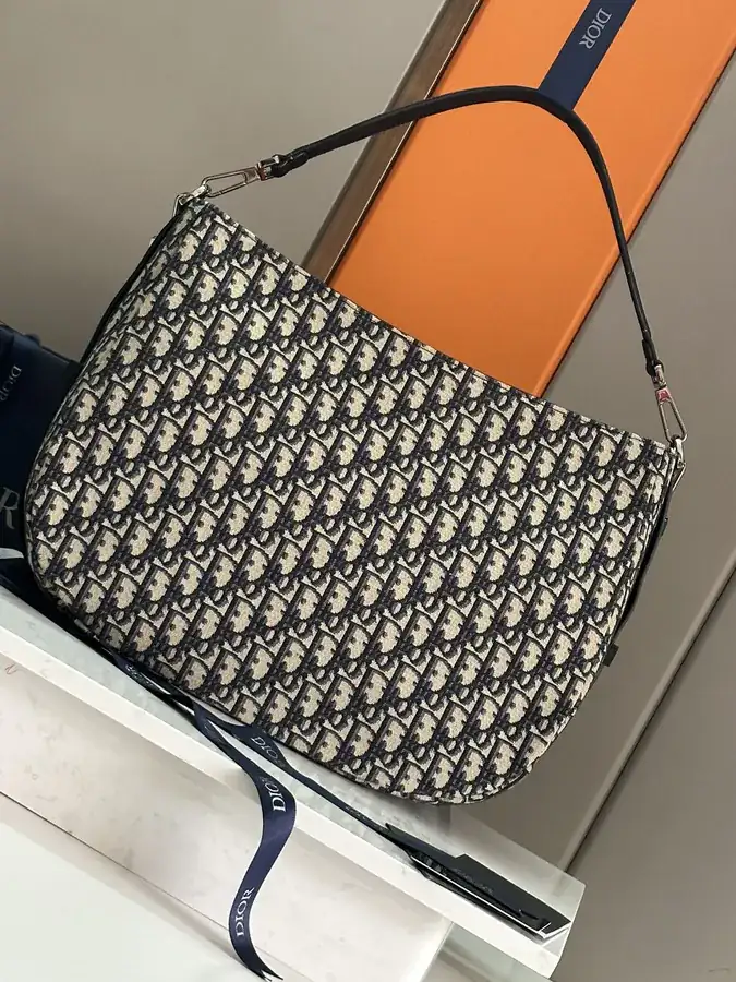 D House Saddle Soft Handbag with Grained Calfskin