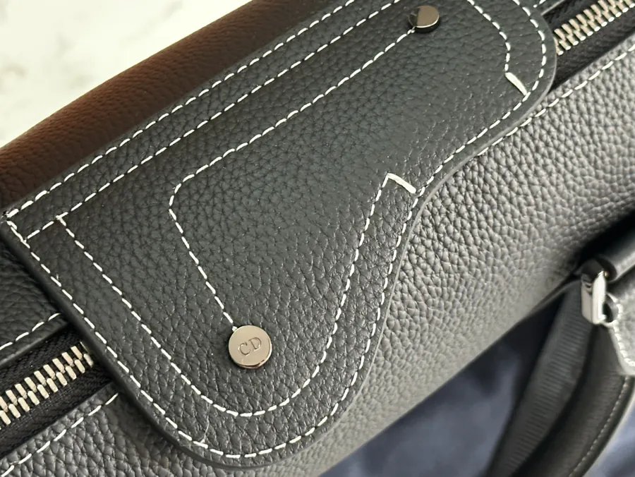 Lingot Series Briefcase with Grained Calfskin and Metal Accents