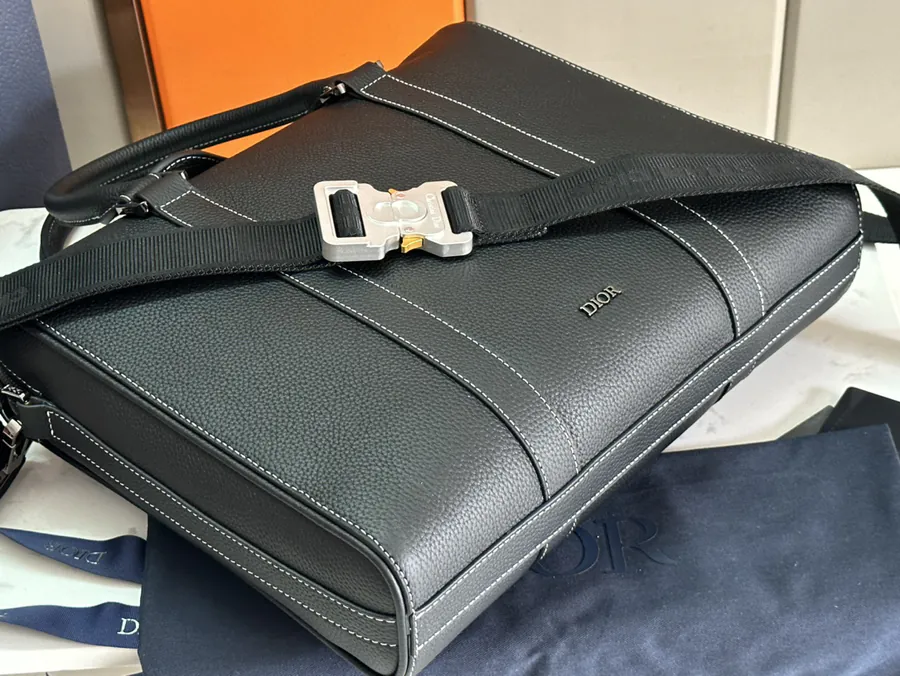 Lingot Series Briefcase with Grained Calfskin and Metal Accents