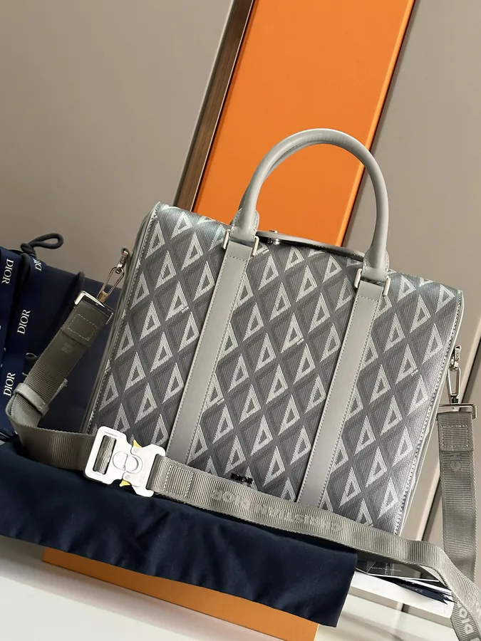 Lingot Series Briefcase with Grained Calfskin and Metal Accents