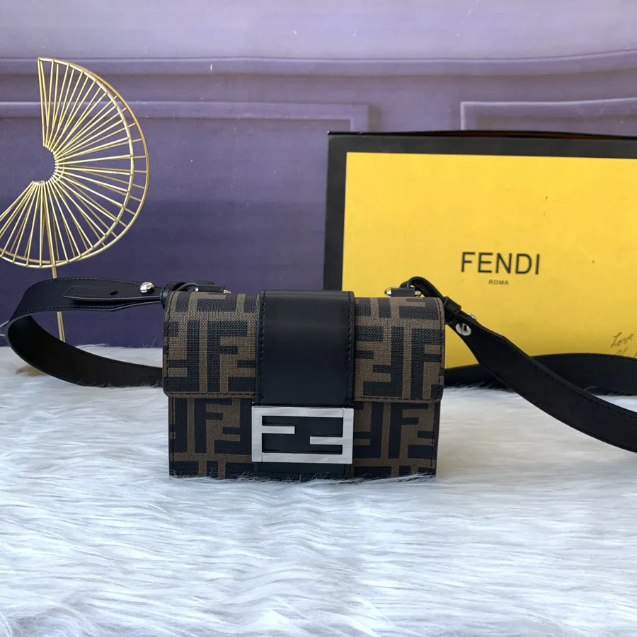 F7MO295 Coffee Baguette Handbag with Square Clasp and Detachable Strap