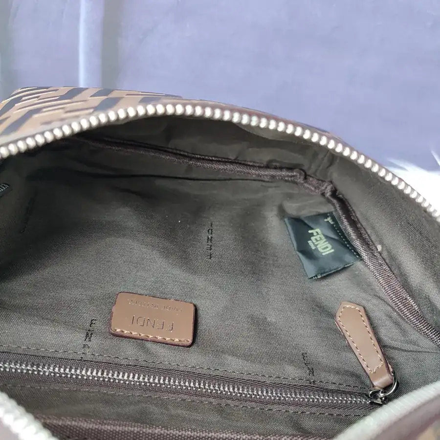 FF Embossed Coffee Brown Bucket Bag with Adjustable Strap