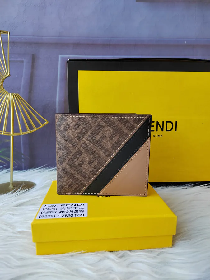 FF Men's Leather Wallet with 8 Card Slots and 2 Check Pockets