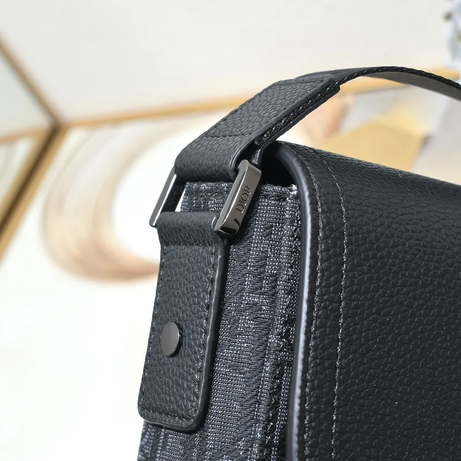 Mini Saddle Messenger Bag in Black Grained Calfskin