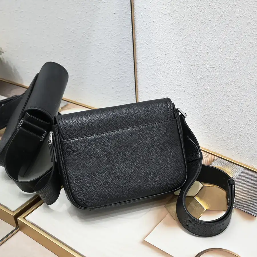 Mini Saddle Messenger Bag in Black Grained Calfskin