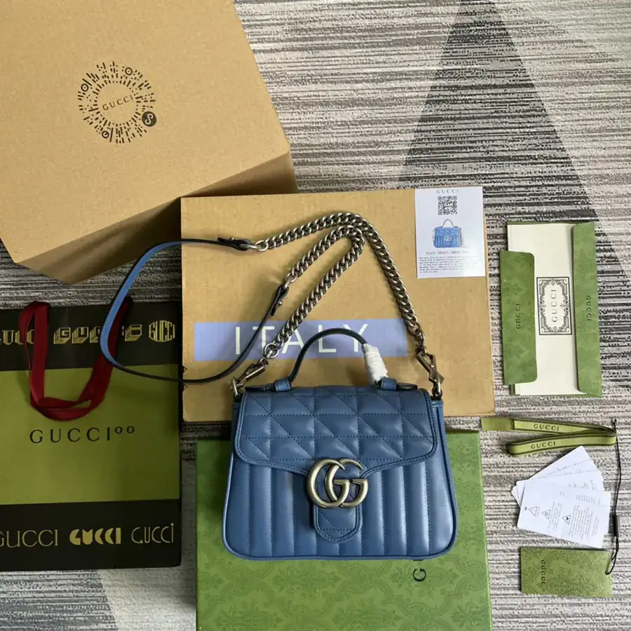 Gucci New Collection Bucket Bag with Blue Check Pattern