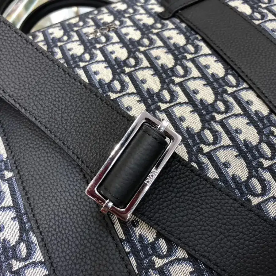 Dior Men's Latest Briefcase Luxury Black Grained Calfskin, Adjustable Leather Strap