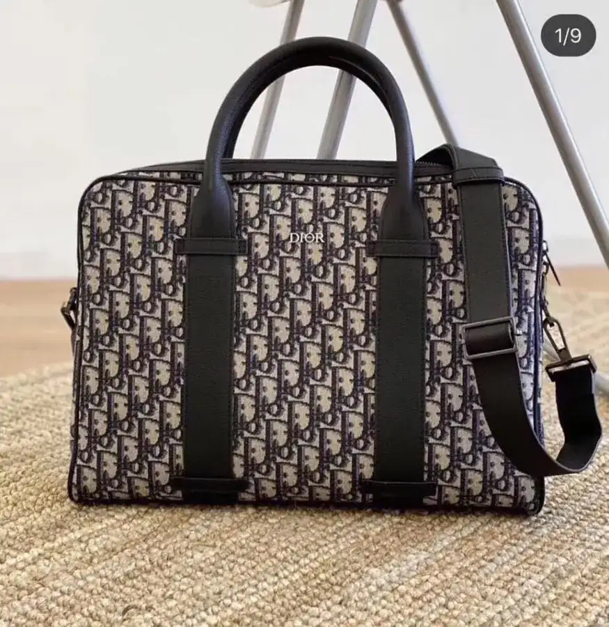 Dior Men's Latest Briefcase Luxury Black Grained Calfskin, Adjustable Leather Strap