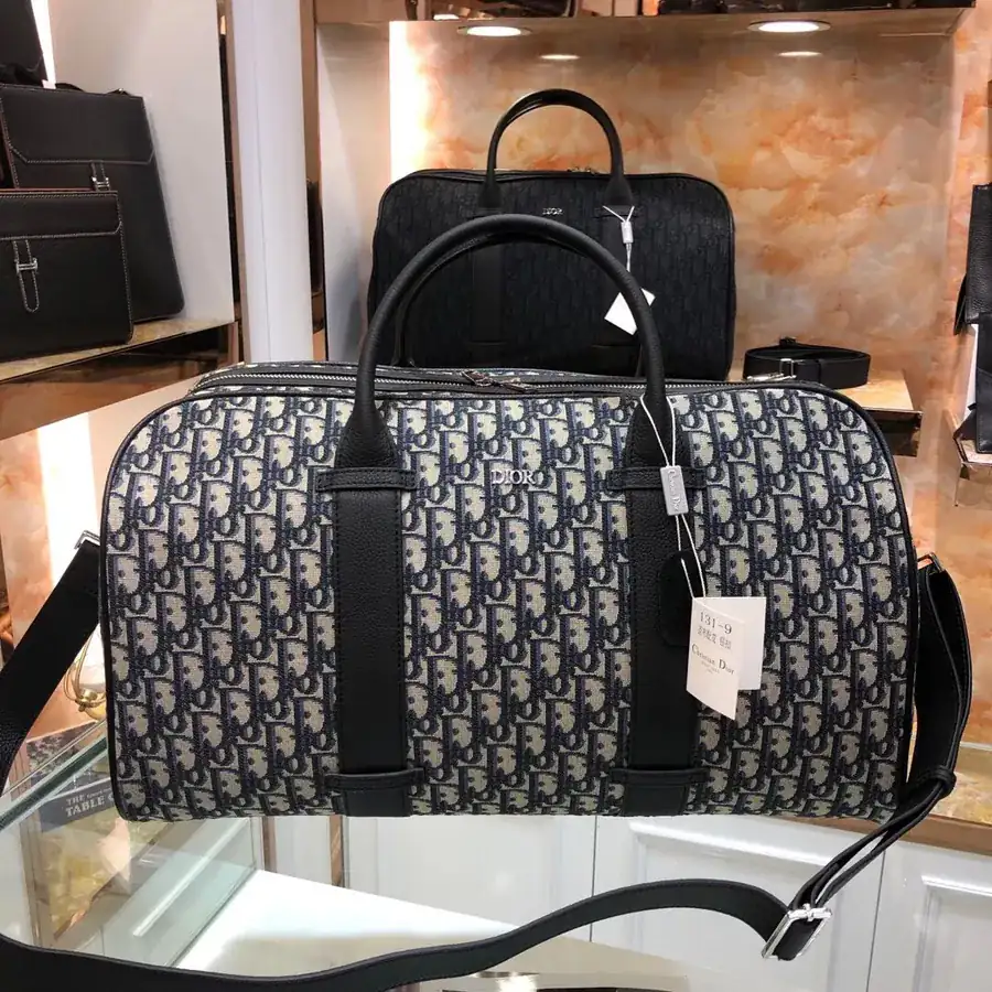 Dior Travel Bag Latest Design, Black Grained Calfskin, Oblique Pattern, Sleek and Stylish