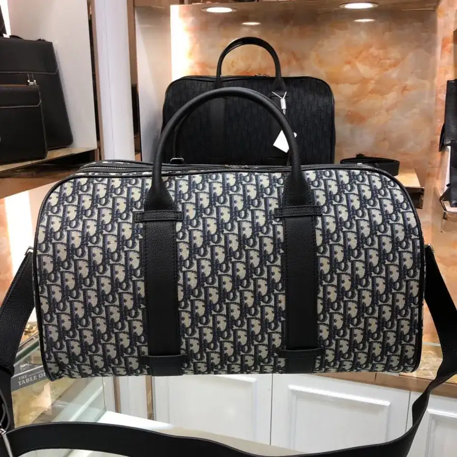 Dior Travel Bag Latest Design, Black Grained Calfskin, Oblique Pattern, Sleek and Stylish