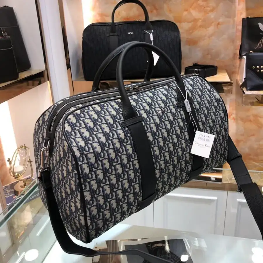 Dior Travel Bag Latest Design, Black Grained Calfskin, Oblique Pattern, Sleek and Stylish