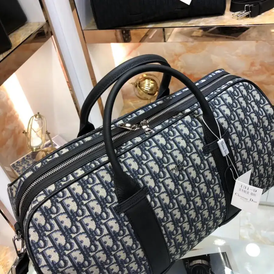 Dior Travel Bag Latest Design, Black Grained Calfskin, Oblique Pattern, Sleek and Stylish