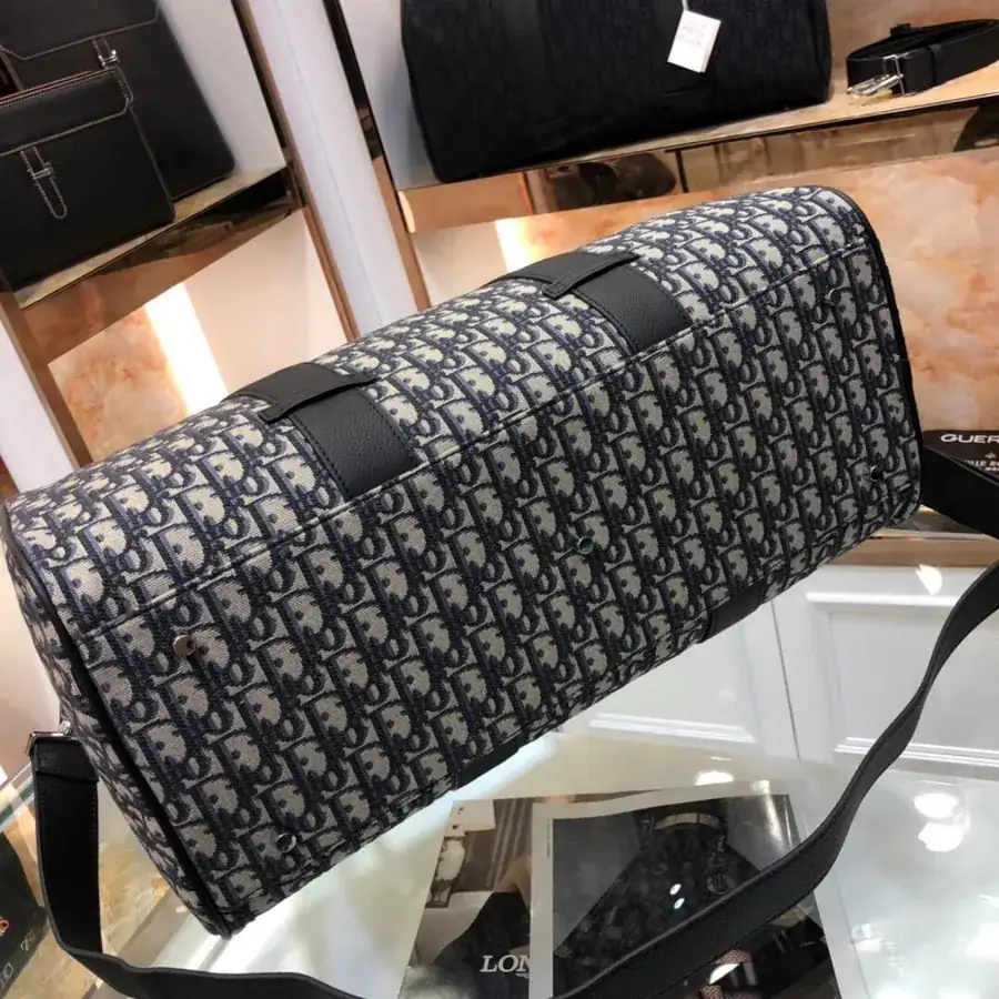 Dior Travel Bag Latest Design, Black Grained Calfskin, Oblique Pattern, Sleek and Stylish