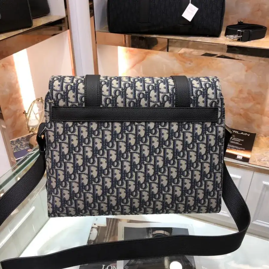 Dior New Postman Bag Black Grained Calfskin with Oblique Pattern