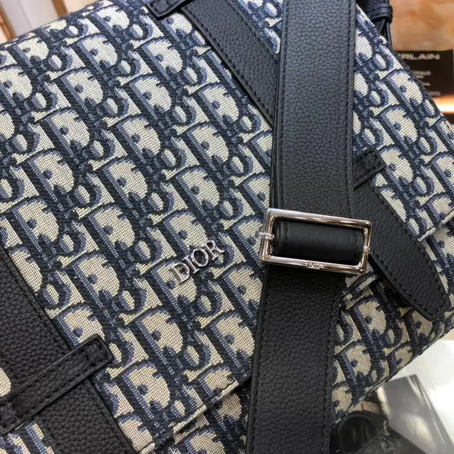 Dior New Postman Bag Black Grained Calfskin with Oblique Pattern