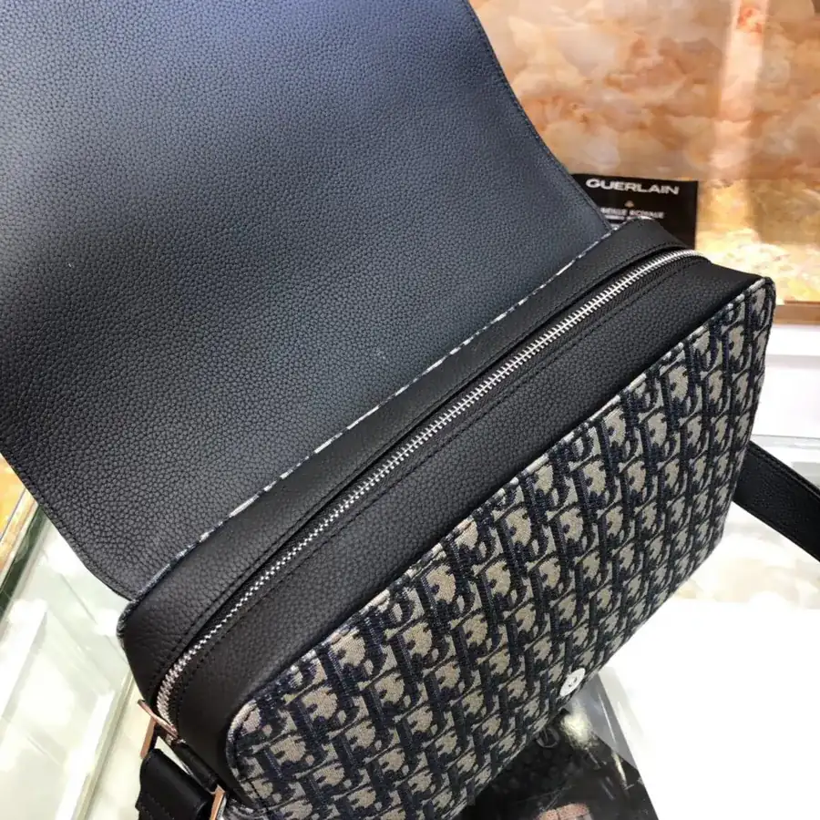 Dior New Postman Bag Black Grained Calfskin with Oblique Pattern