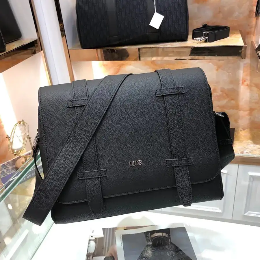 Dior Latest Mail Bag Black Oblique Pattern, Grained Calfskin