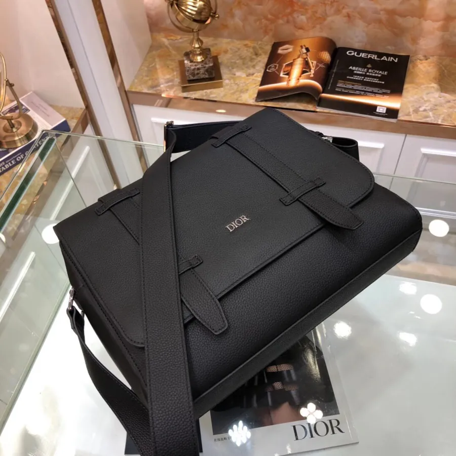 Dior Latest Mail Bag Black Oblique Pattern, Grained Calfskin