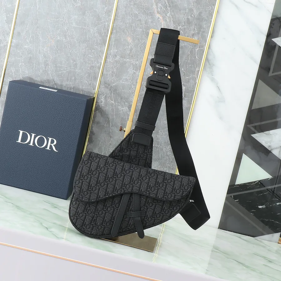 Cistian Saddle Oblique Bag with Black Grained Leather Trim