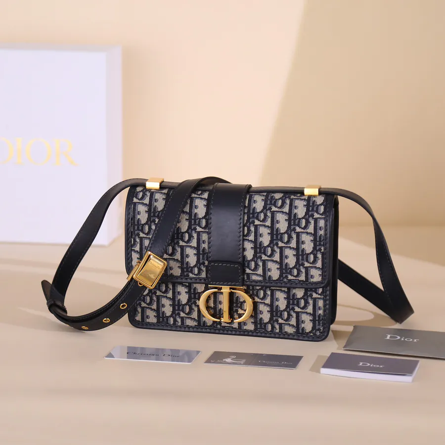 30 Montaigne Handbag with Blue Oblique Print, Mini Size