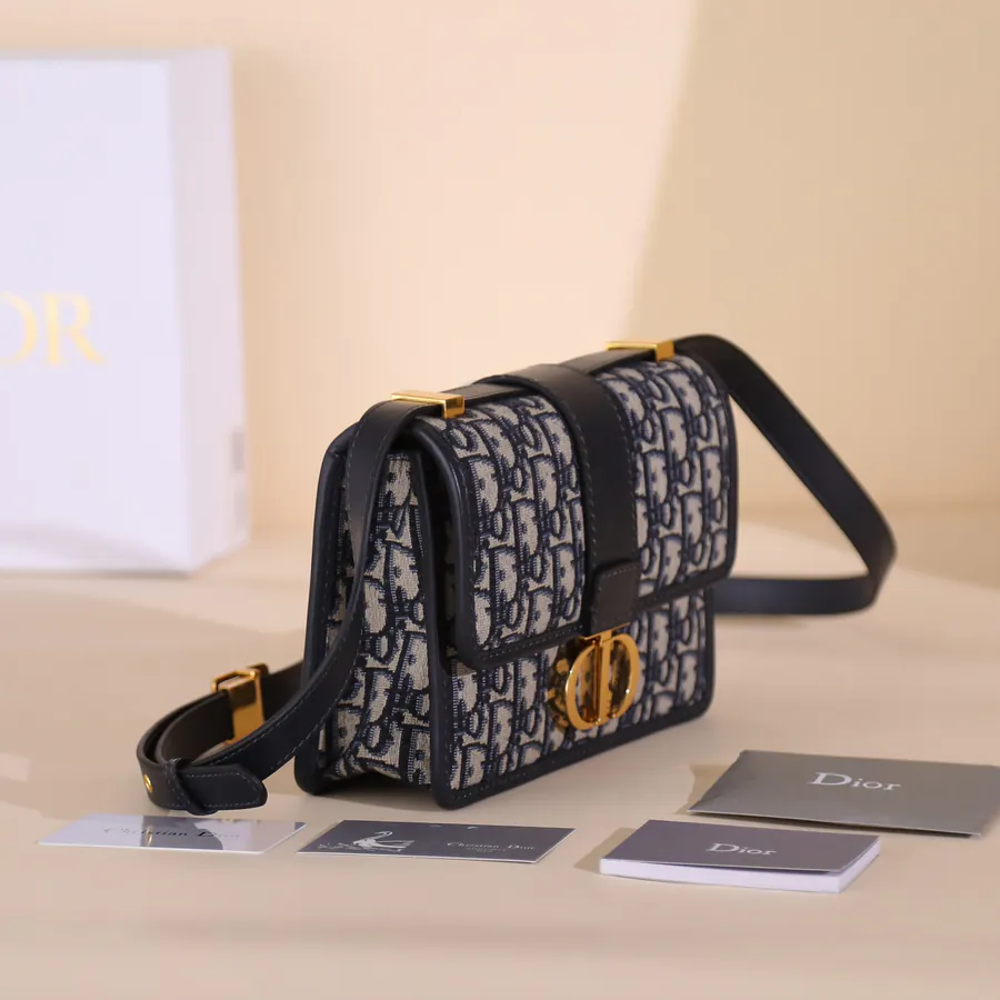 30 Montaigne Handbag with Blue Oblique Print, Mini Size