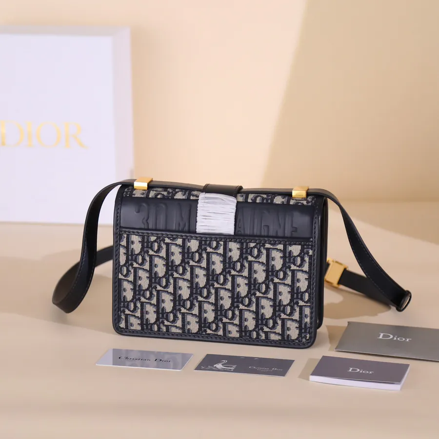 30 Montaigne Handbag with Blue Oblique Print, Mini Size