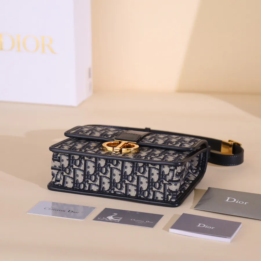 30 Montaigne Handbag with Blue Oblique Print, Mini Size