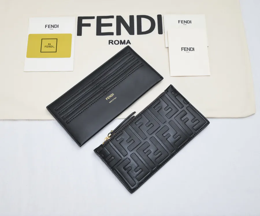 Fendi Mini Geometric Flip Cover Set Signature Brown Leather with Black Raised FF Print