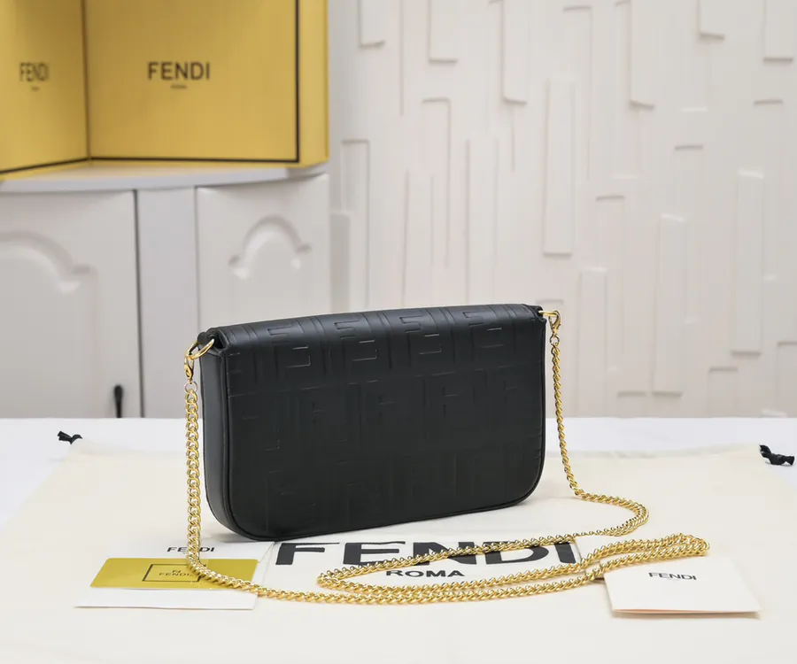 Fendi Mini Geometric Flip Cover Set Signature Brown Leather with Black Raised FF Print