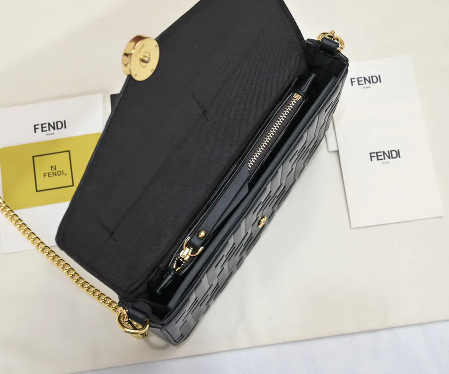 Fendi Mini Geometric Flip Cover Set Signature Brown Leather with Black Raised FF Print