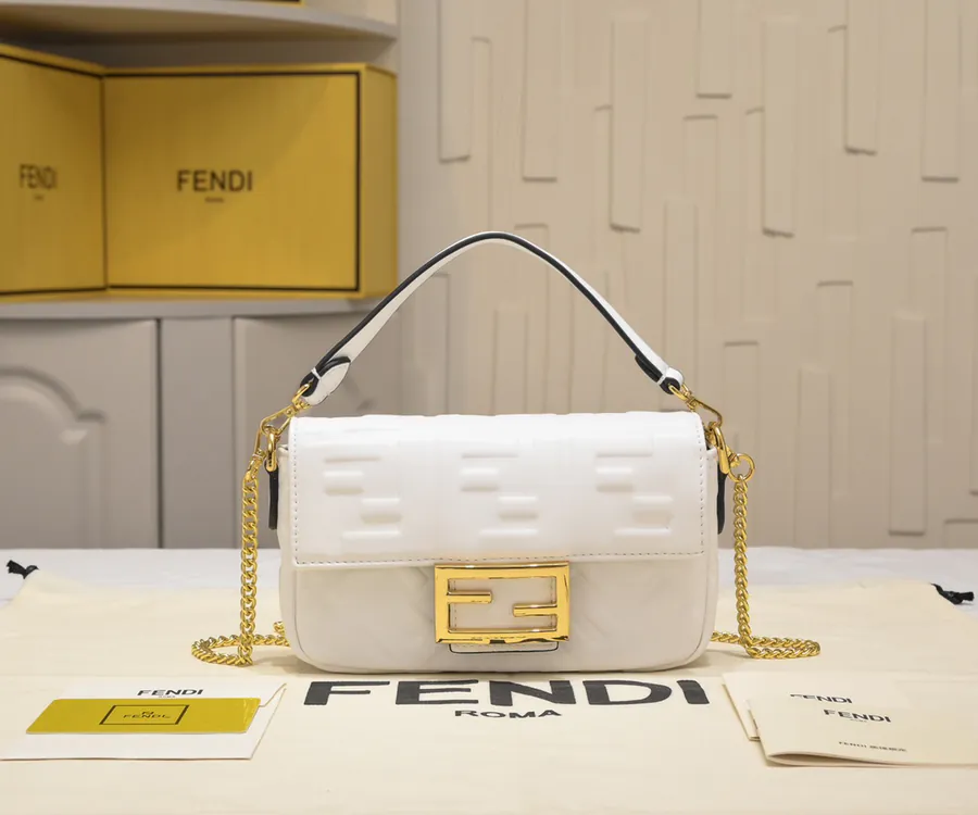 F Design Baguette Series Tote Bag with FF Gold Magnetic Closure