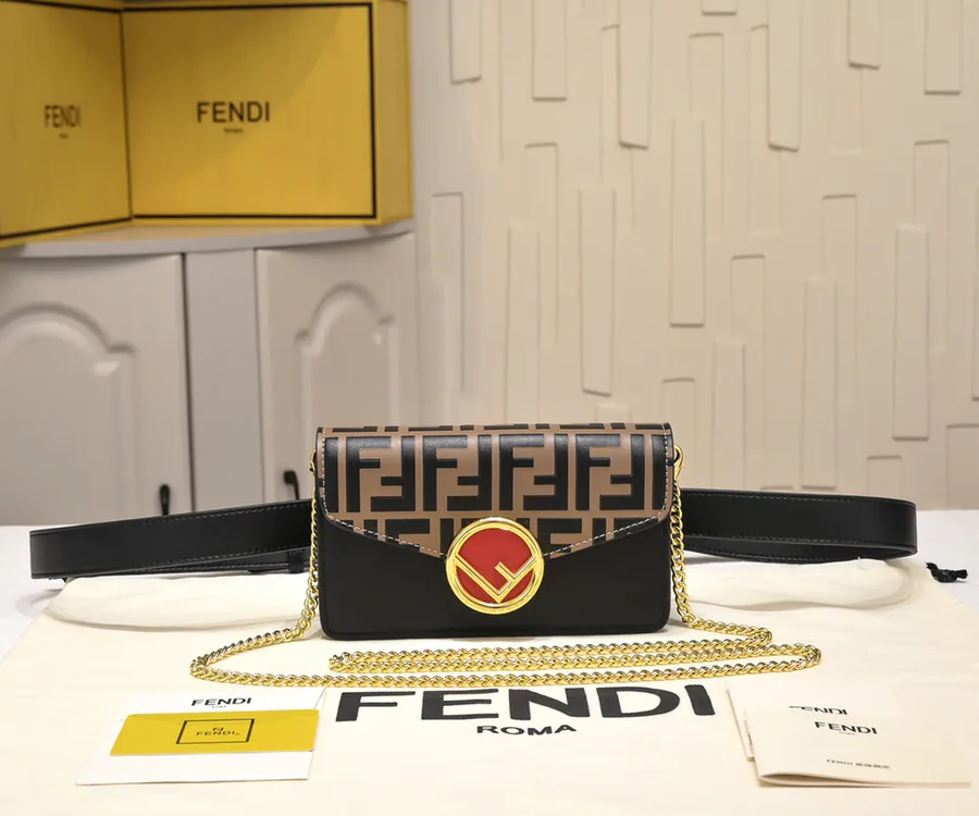 FENDI Chain Bucket Bag with FF Logo Embellishment